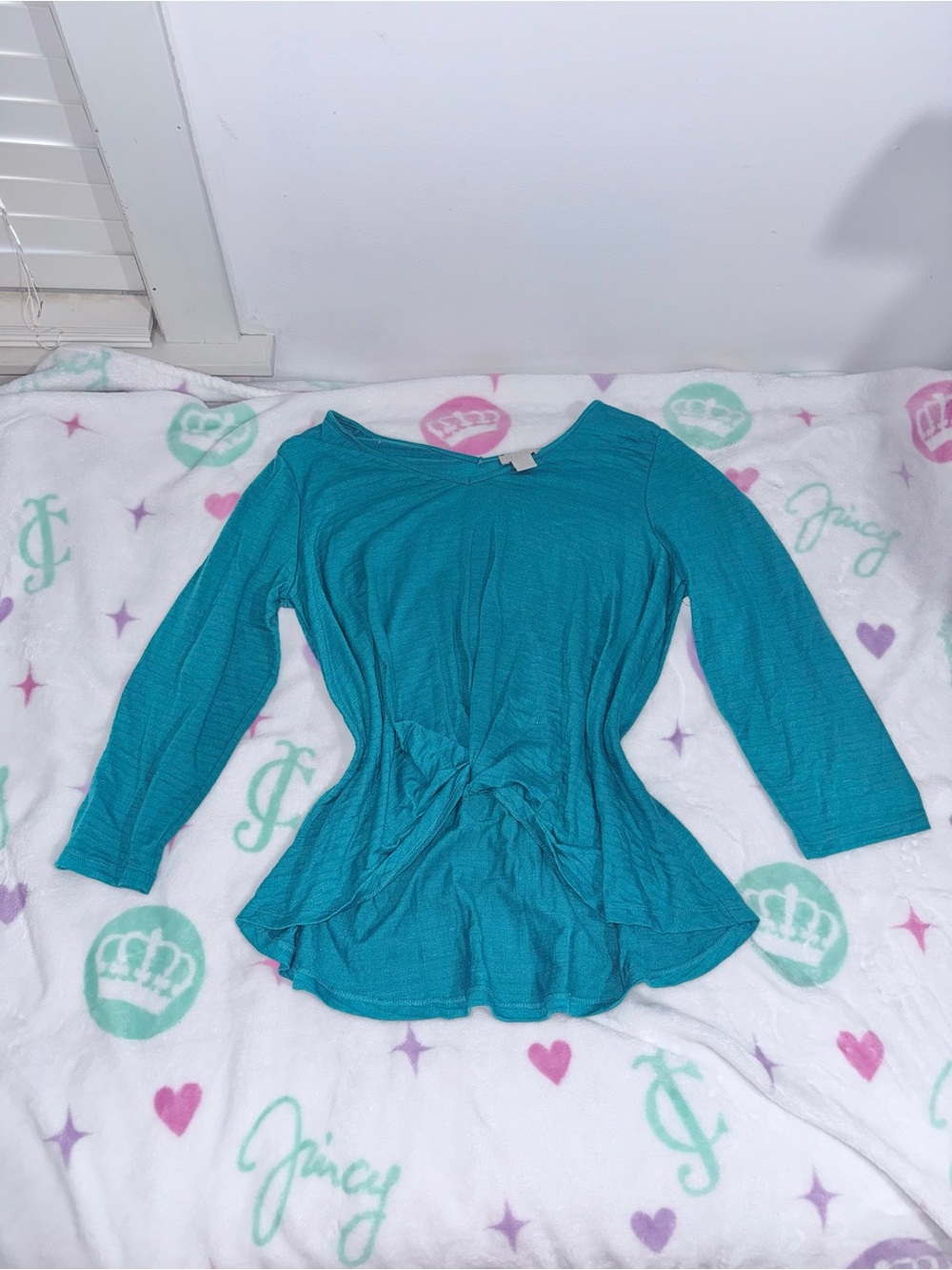 Status by Chenault Teal Twist Front Knot V-Neck Top - Plus Size 1X